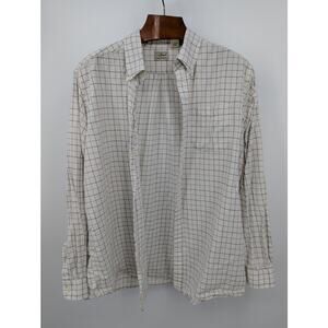 Vintage LL Bean Shirt Adult Men's XL Tall Beige Checkered Button Up Long Sleeve